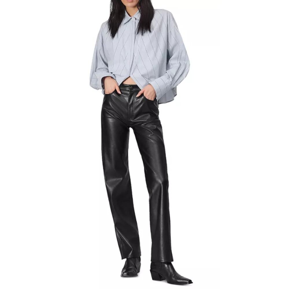 RAG & BONE HARLOW FAUX LEATHER STRAIGHT PANTS BLACK SIZE 23 - Picture 4 of 15
